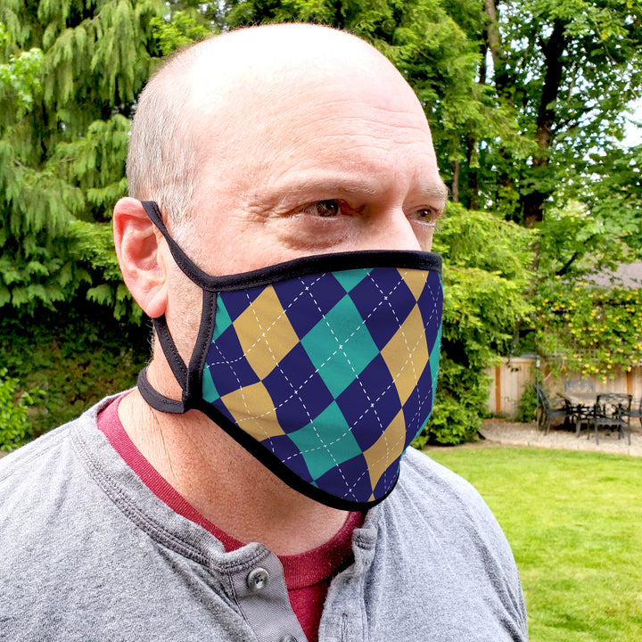 Buttonsmith Argyle Adult Adjustable Face Mask with Filter Pocket - Made in the USA - Buttonsmith Inc.