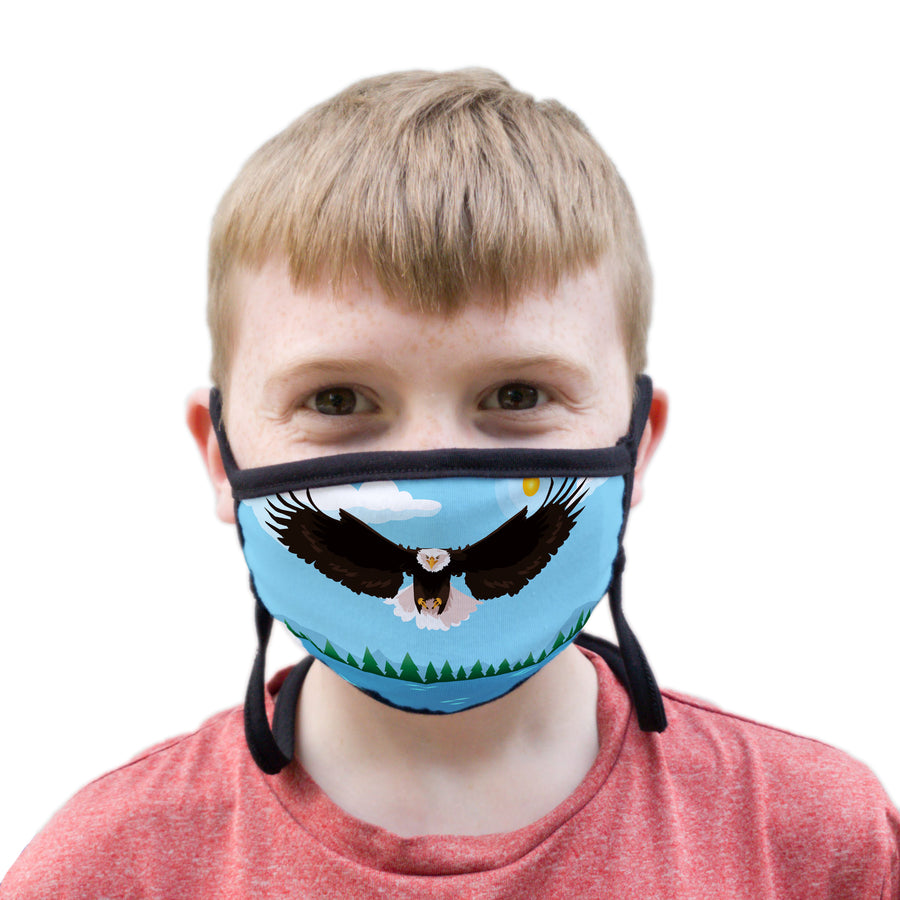 Buttonsmith Eagle Flying Youth Adjustable Face Mask with Filter Pocket - Made in the USA - Buttonsmith Inc.