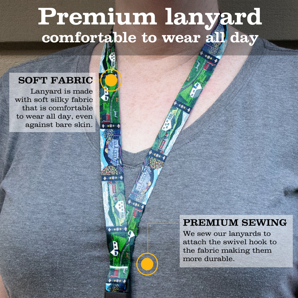 Buttonsmith Farm Houses Premium Lanyard - with Buckle and Flat Ring - Based on Rebecca McGovern Art - Officially Licensed - Made in the USA - Buttonsmith Inc.